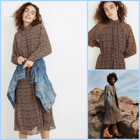MADEWELL Georgette‎ Smocked-Neck Midi Dress in Folktale Paisley - Picture 1 of 2